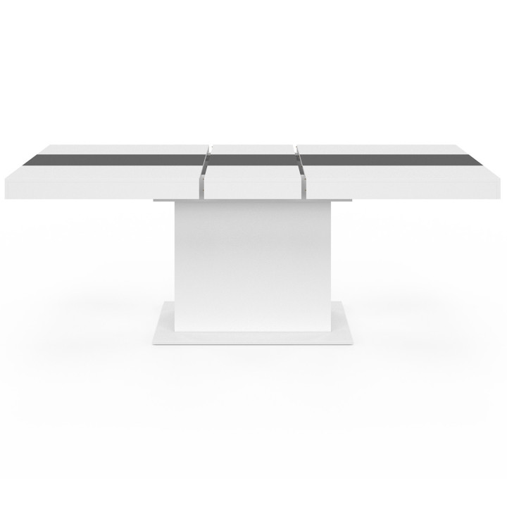 Tavolo da pranzo rettangolare allungabile EDEN 6-10 persone bianco con fascia centrale grigia 160-200 cm