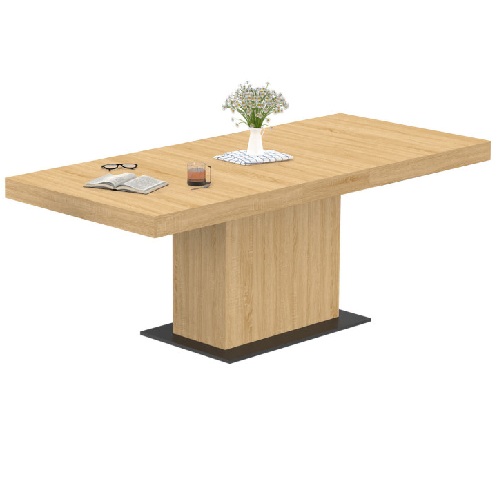 Mesa de comedor rectangular extensible de madera con base negra - EDEN | ID Market