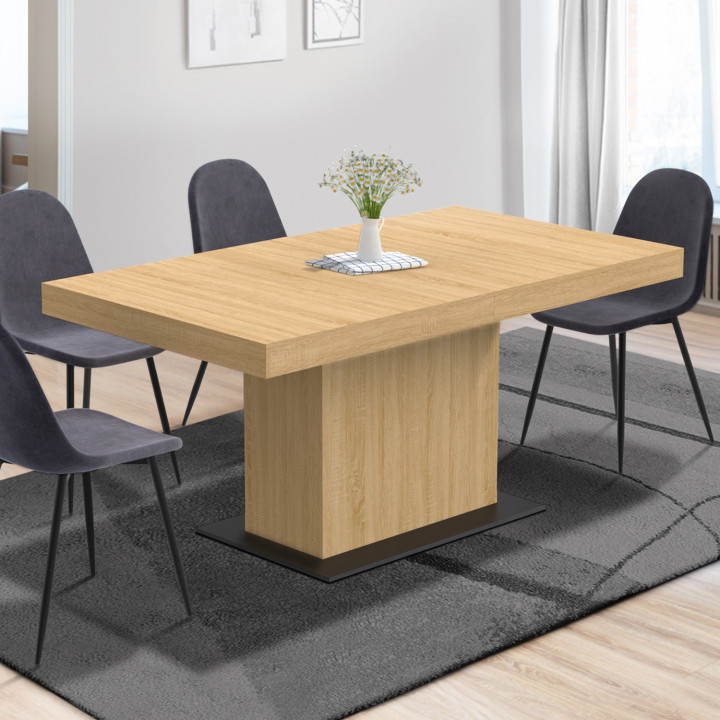 Tavolo da pranzo rettangolare allungabile EDEN 6-10 persone in legno e base nera 160-200 cm