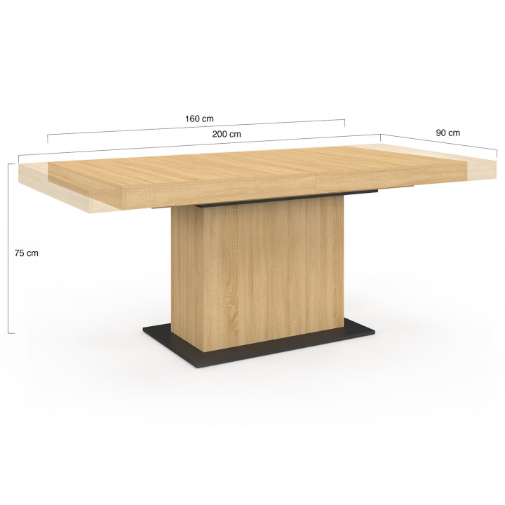 Tavolo da pranzo rettangolare allungabile EDEN 6-10 persone in legno e base nera 160-200 cm