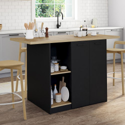BAO 140 cm 4-persoons middeneiland in zwart hout met werkblad in beukeneffect