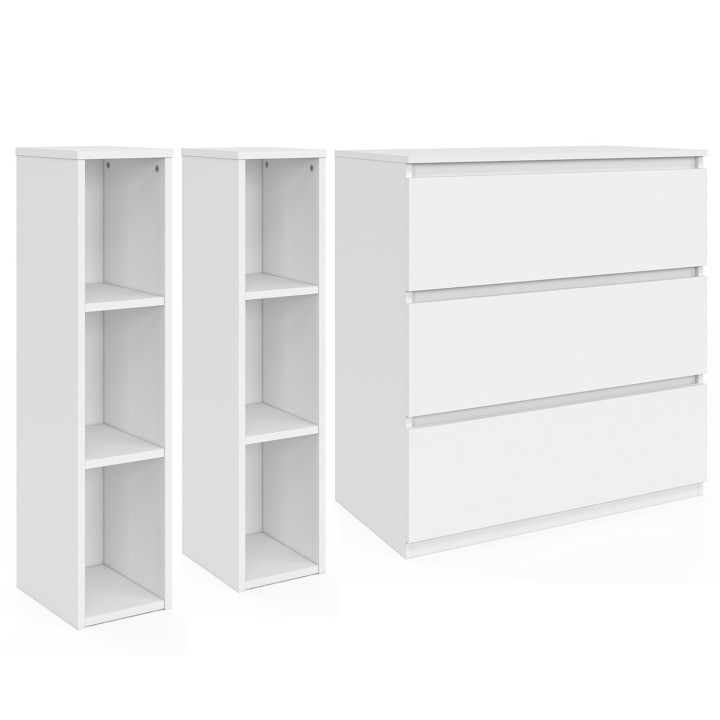 Commode à langer AMBRE blanc 3 tiroirs avec plan à langer et 2 étagères amovibles