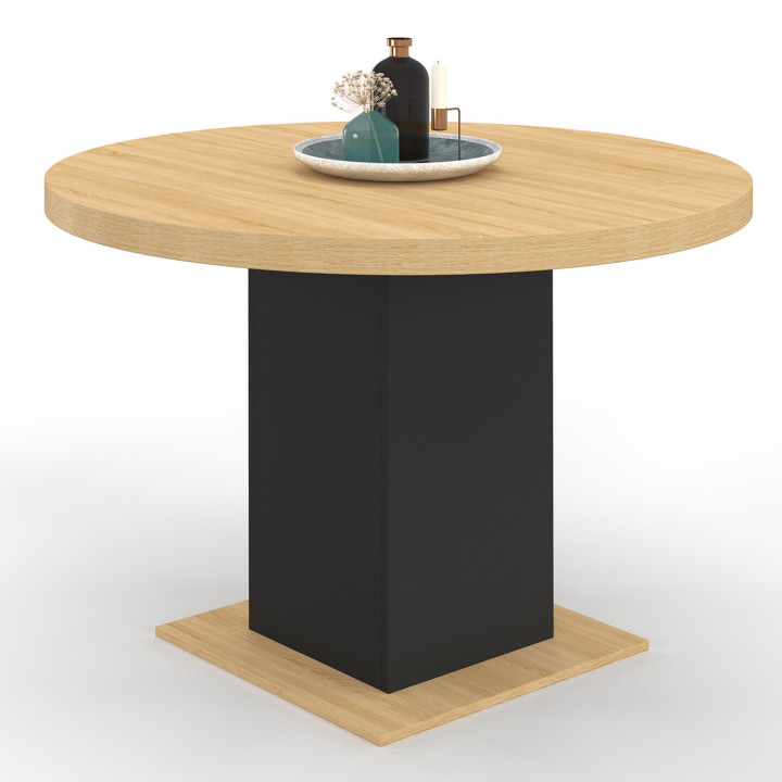 Mesa de comedor redonda de madera y negro para 6 personas 110cm - EDEN | ID Market