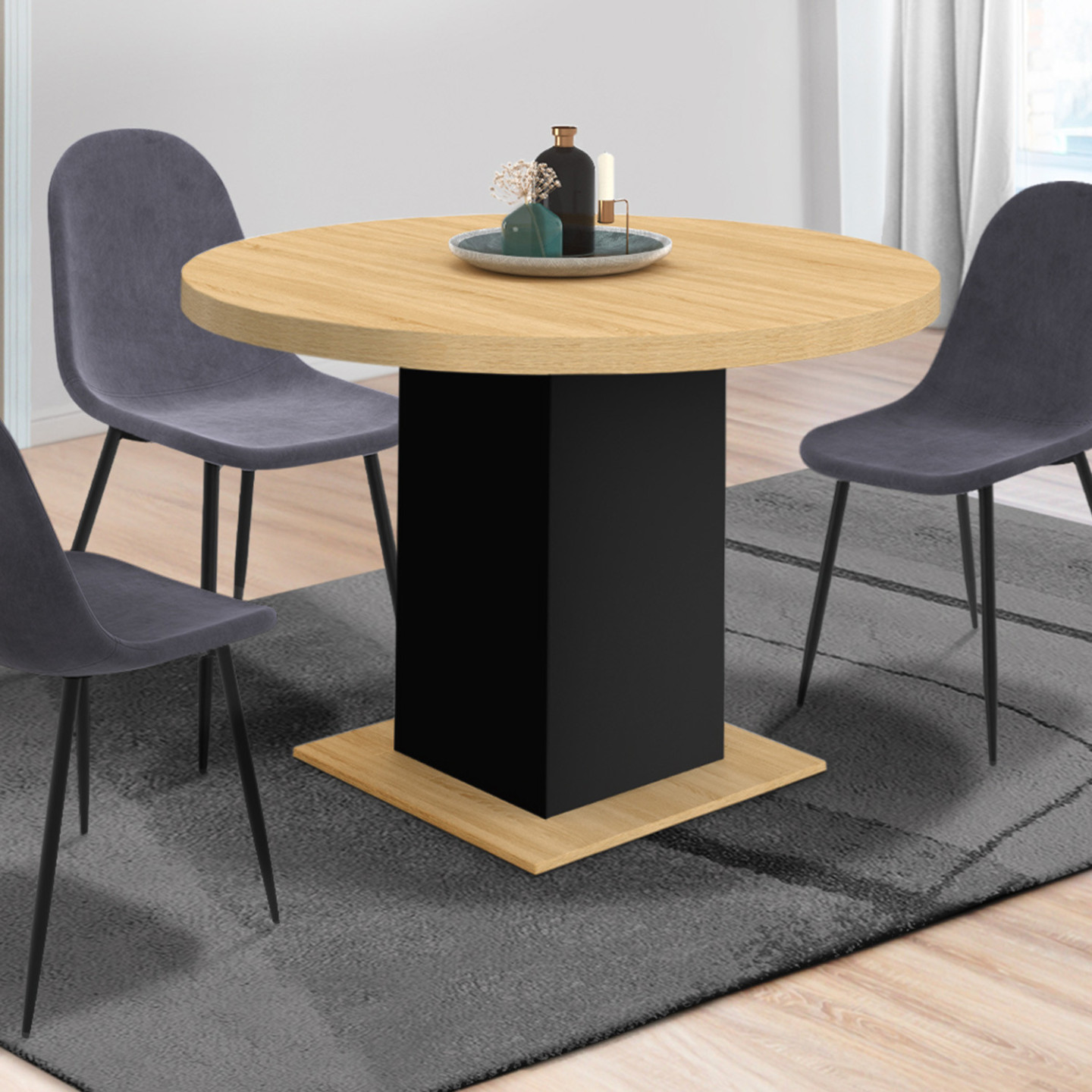 Tavolo da pranzo rotondo in legno e nero per 6 persone 110cm - EDEN