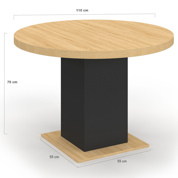 Mesa de comedor redonda de madera y negro para 6 personas 110cm - EDEN | ID Market