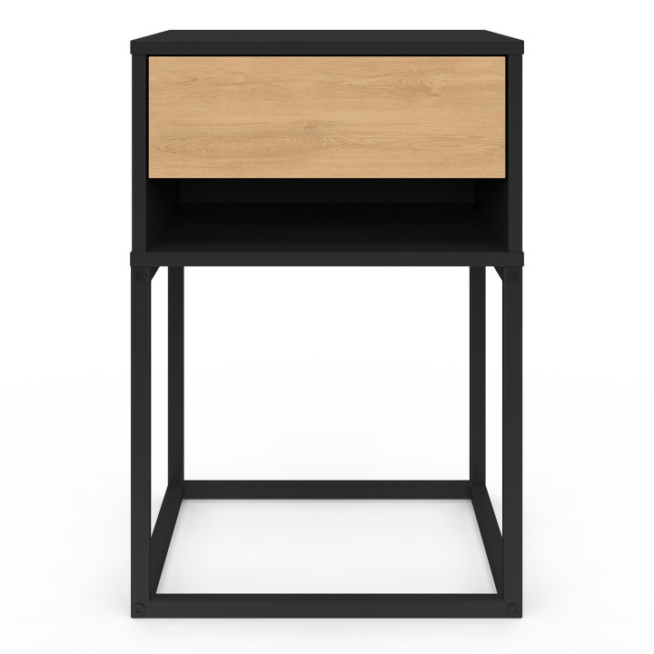 Lot de 2 tables de chevet ERNEST 1 tiroir et 1 niche noir et façon hêtre