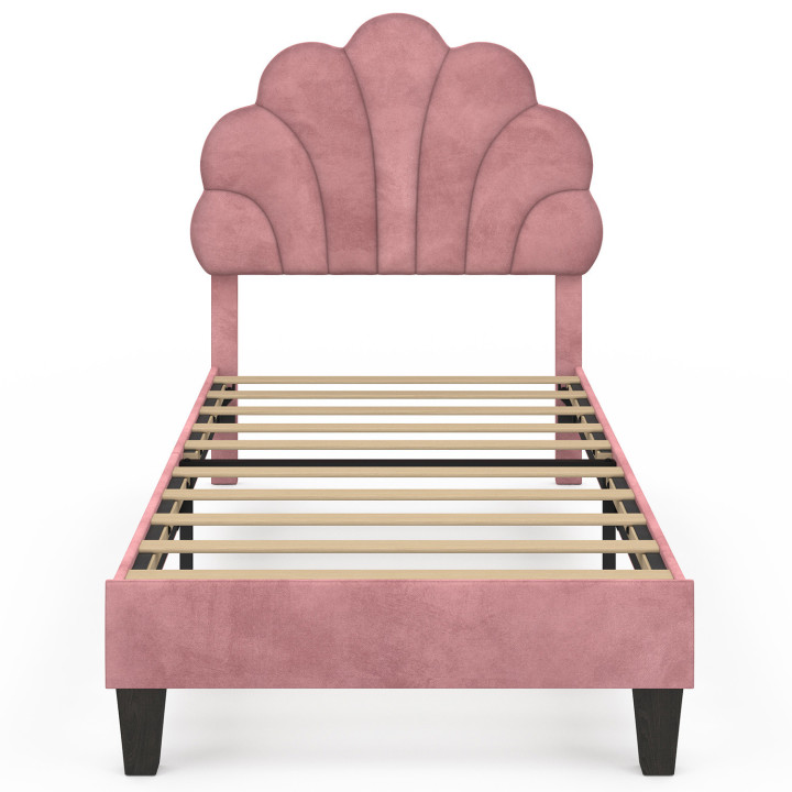 Letto singolo a conchiglia AMANDA 90 x 190 cm con base in velluto rosa cipria