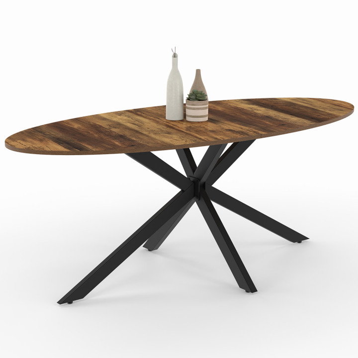 Mesa de comedor ovalada para 10 personas con pata de araña negra y tablero de madera oscura 200 cm - ALIX | ID Market