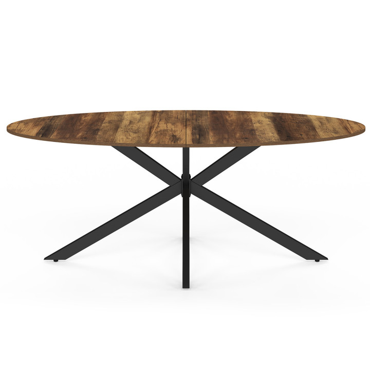 Mesa de comedor ovalada para 10 personas con pata de araña negra y tablero de madera oscura 200 cm - ALIX | ID Market