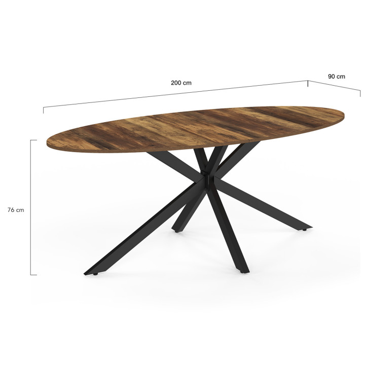 Mesa de comedor ovalada para 10 personas con pata de araña negra y tablero de madera oscura 200 cm - ALIX | ID Market