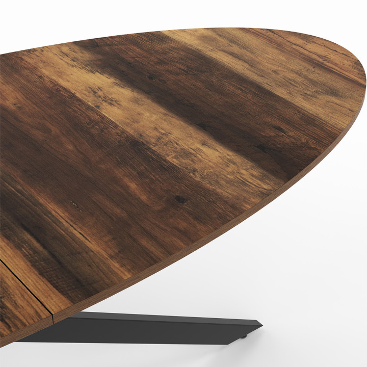 Mesa de comedor ovalada para 10 personas con pata de araña negra y tablero de madera oscura 200 cm - ALIX | ID Market