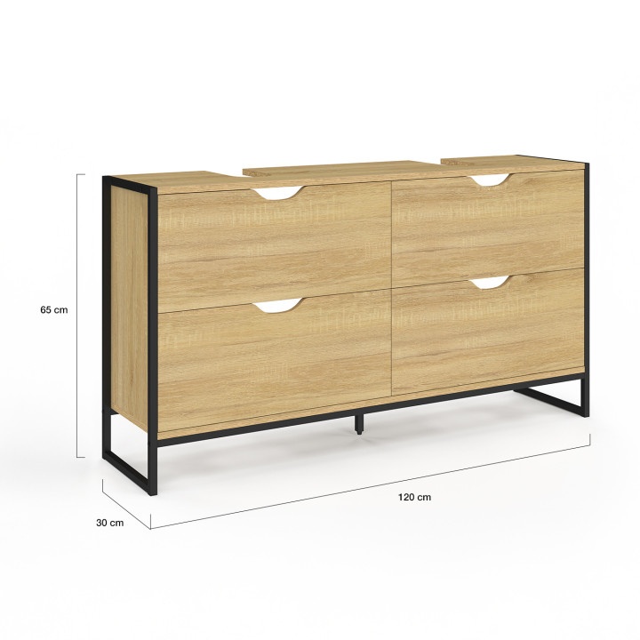 Meuble double vasque salle de bain DETROIT 4 tiroirs design industriel