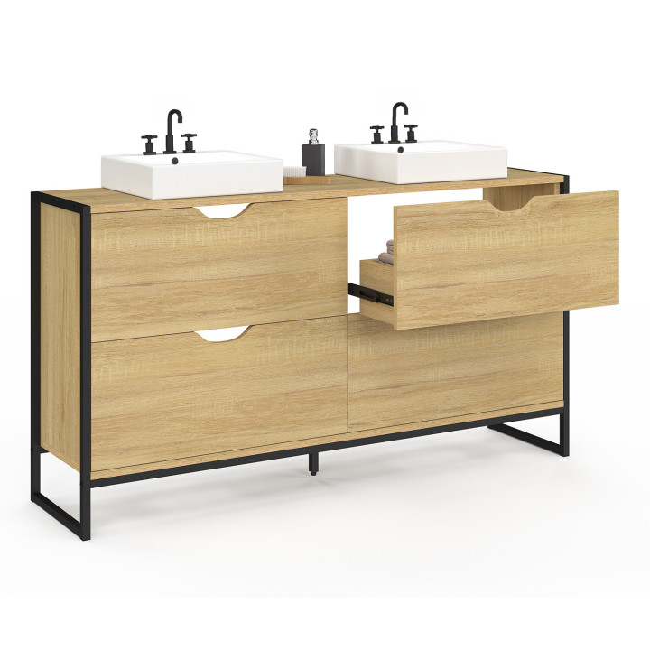 Meuble double vasque salle de bain DETROIT 4 tiroirs design industriel