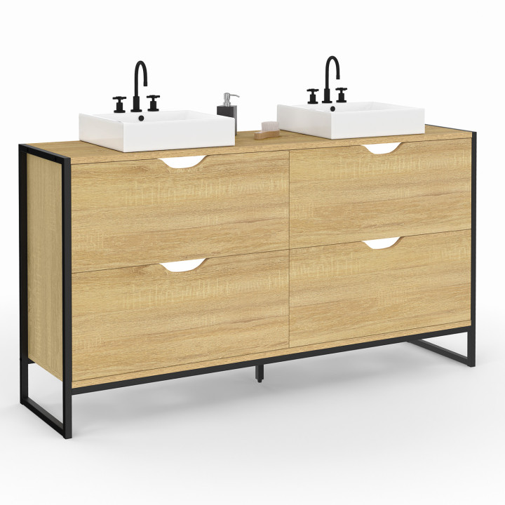 Mueble de baño doble lavabo con 4 cajones, estilo industrial - DETROIT | ID Market