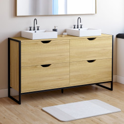 Meuble sous lavabo double vasque salle de bain DETROIT 4 tiroirs design industriel