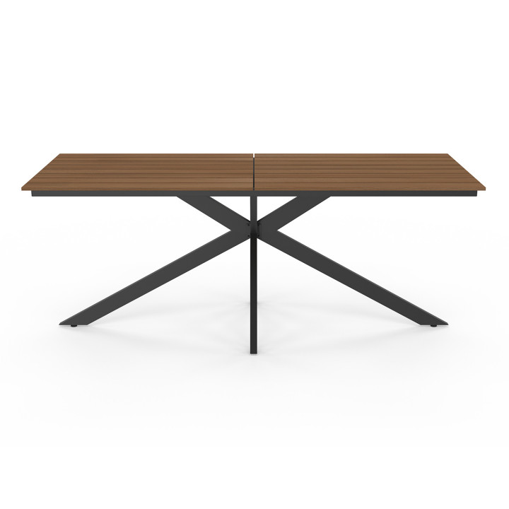 Set di mobili da giardino MESSINA 190cm tavolo con gambe a ragno effetto legno e 8 sedie nere impilabili