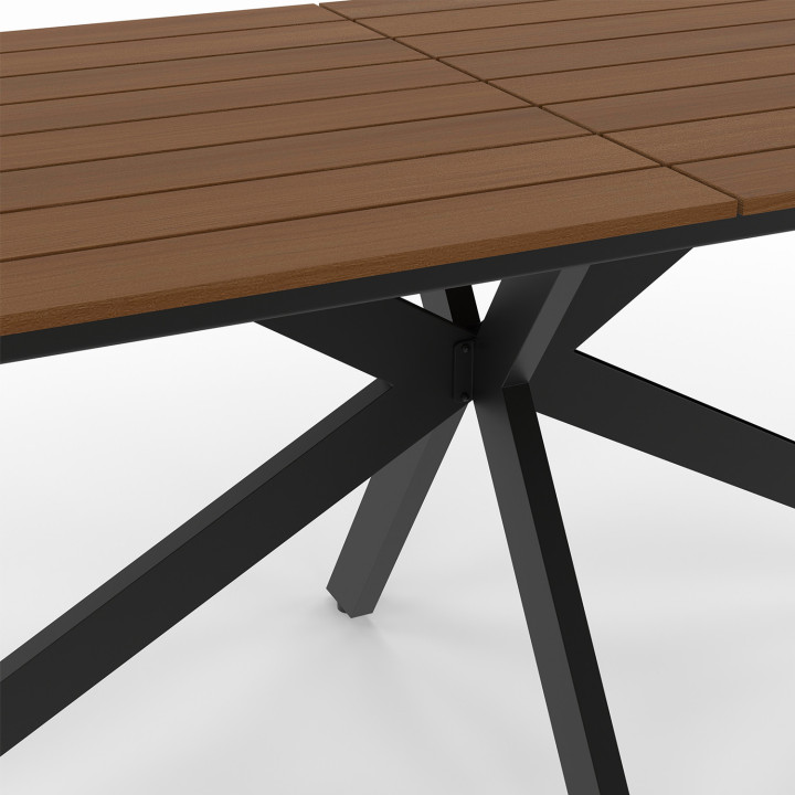 Set di mobili da giardino MESSINA 190cm tavolo con gambe a ragno effetto legno e 8 sedie nere impilabili