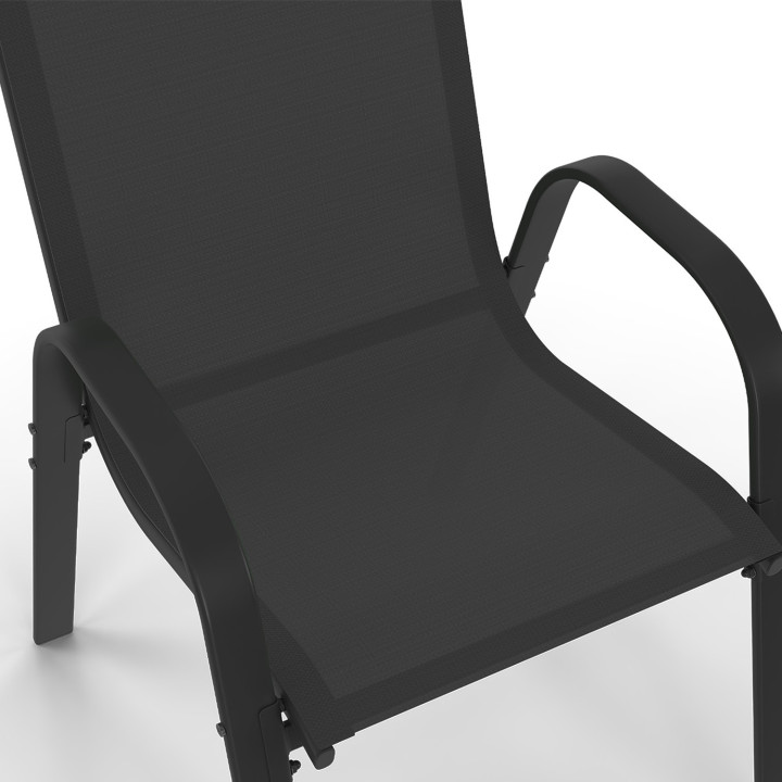 Set di mobili da giardino MESSINA 190cm tavolo con gambe a ragno effetto legno e 8 sedie nere impilabili