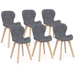 16555 - Chaises matelassées en tissu gris foncé pour salle à manger Lot de 6 chaises ROBINE en tissu gris foncé pour salle à manger