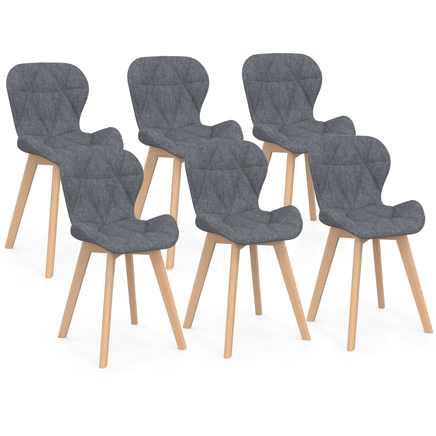 Lot de 6 chaises de salle à manger matelassées en tissu gris foncé