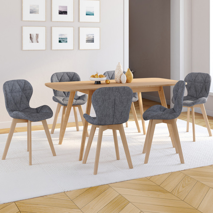 Lot de 6 chaises ROBINE en tissu gris foncé pour salle à manger