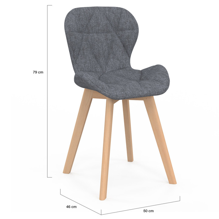 Lot De 6 Chaises ROBINE En Velours Gris Foncé - Pieds En Bois Noir, Dimensions 50x46x79 Cm - Design Vintage Confortable Pour Salle à Manger, Bureau