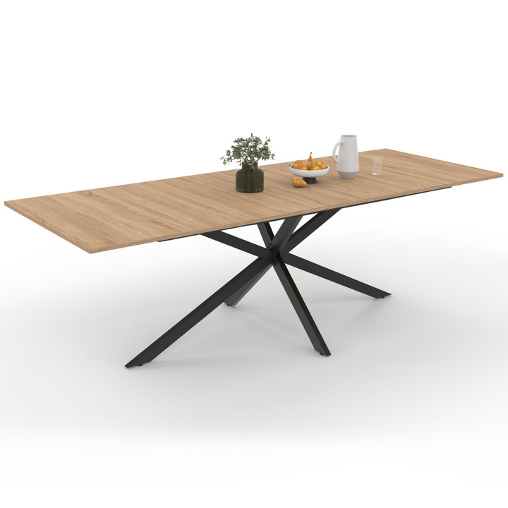 Table à manger extensible rectangle ALIX avec rangement 8-12 personnes pied araignée bois et noir 200-240 cm