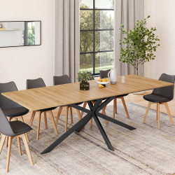 16189 - Table à manger extensible 8-12 personnes bois et noir Table à manger extensible rectangle ALIX avec rangement 8-12 personnes pied araignée bois et noir 200-240 cm