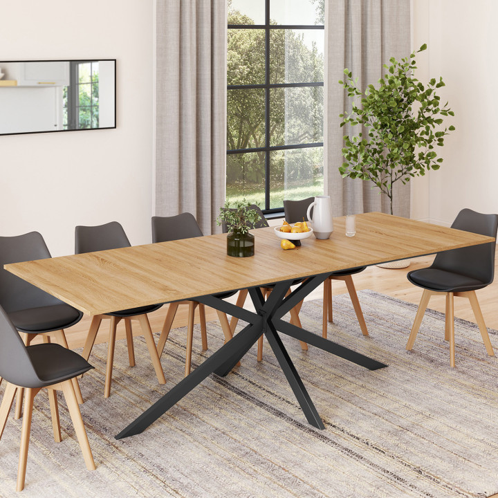 Table à manger extensible rectangle ALIX avec rangement 8-12 personnes pied araignée bois et noir 200-240 cm