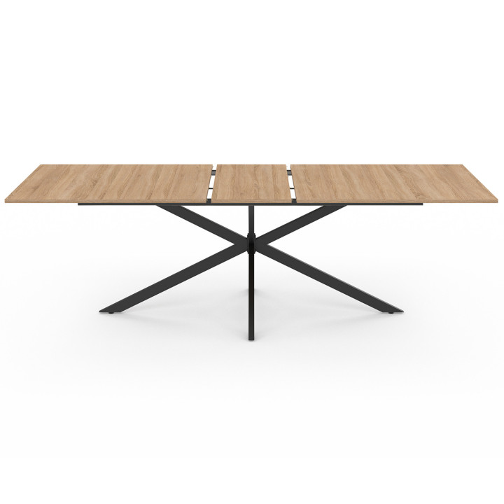 Table à manger extensible rectangle ALIX avec rangement 8-12 personnes pied araignée bois et noir 200-240 cm