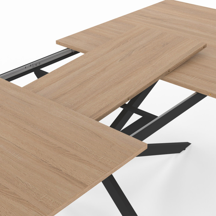 Mesa de comedor rectangular extensible, 10-12 personas, madera y negro - ALIX | ID Market