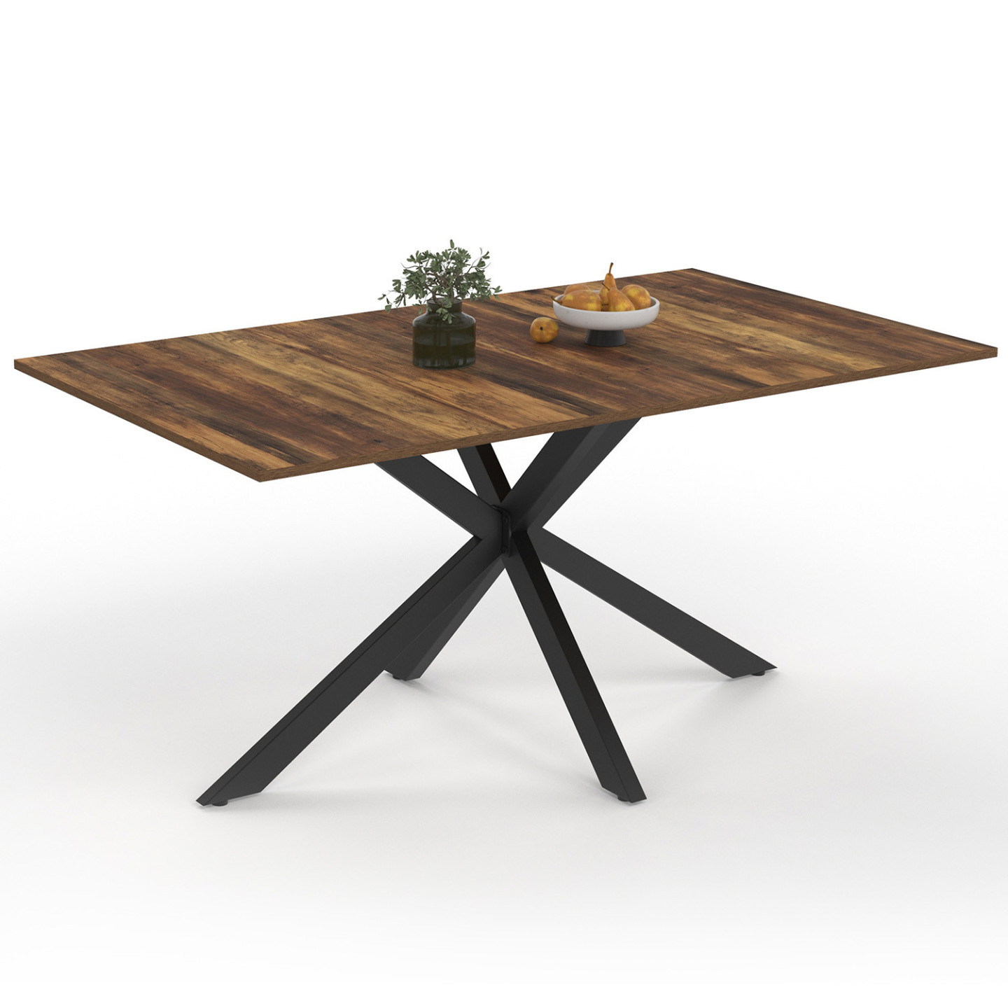 Esstisch dunkle Holzplatte Rechteck 160 cm Spinnenfuß schwarz 8 Personen - HAWKINS