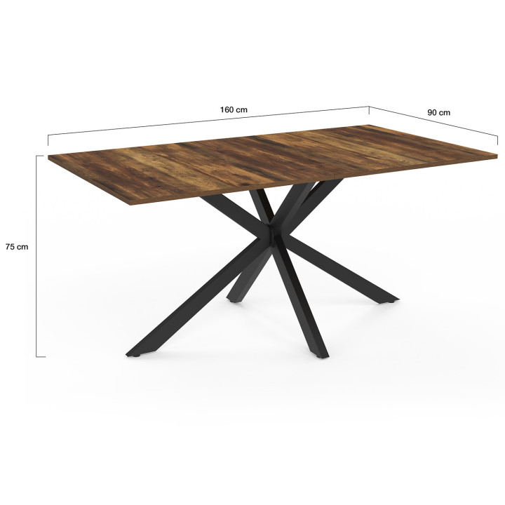 Mesa de comedor de madera oscura 160 cm rectángulo negro pata de araña 8 personas - HAWKINS | ID Market