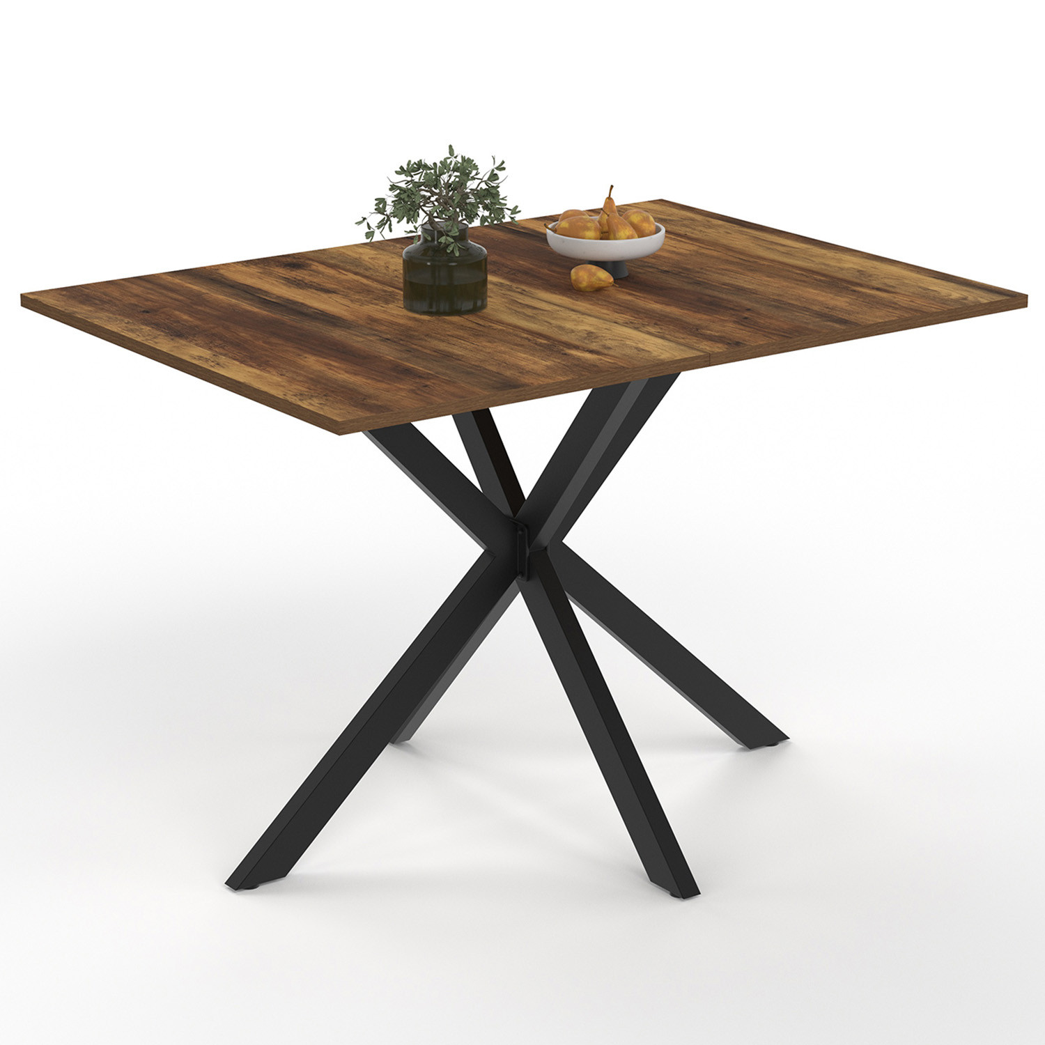 Table à manger rectangle plateau bois foncé 110 cm pied araignée noir 6 personnes