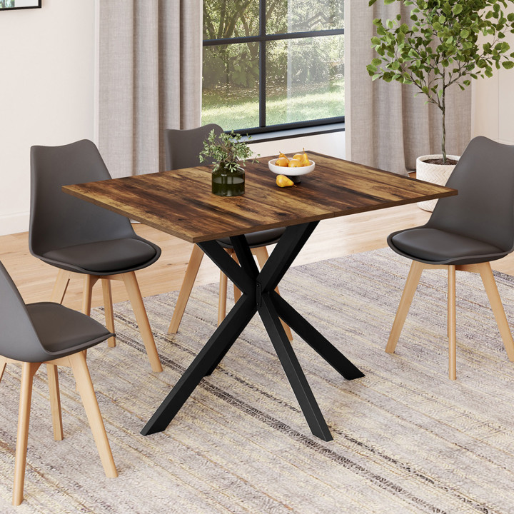 Mesa de comedor rectangular tapa de madera oscura 110 cm pata de araña negra 6 personas - HAWKINS | ID Market