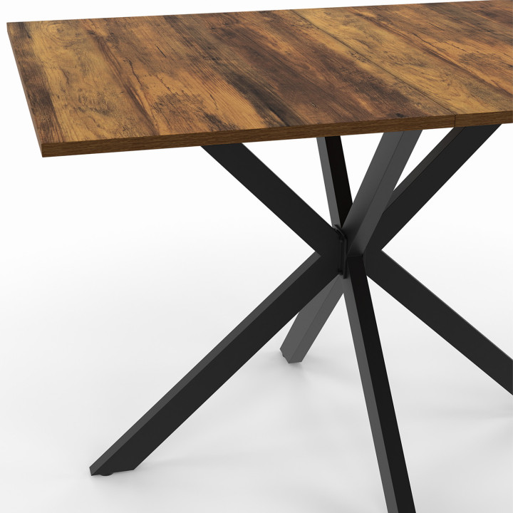 Table à manger rectangle ALIX 4-6 personnes pied araignée bois foncé HAWKINS et noir 110 cm