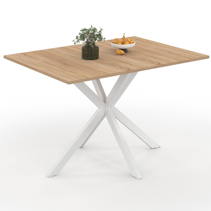 Mesa de comedor rectangular de madera 110 cm con pata de araña blanca 6 personas - ALIX | ID Market