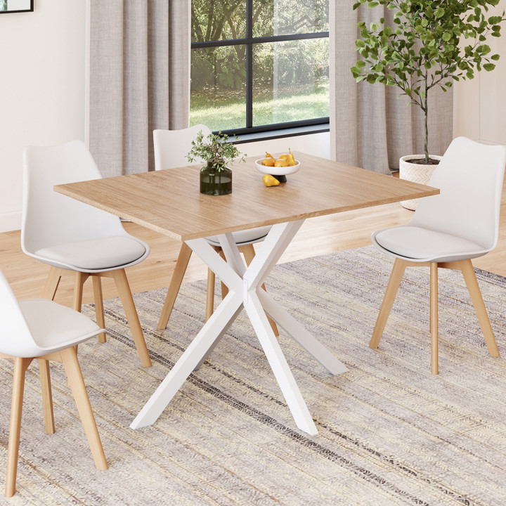 Mesa de comedor rectangular de madera 110 cm con pata de araña blanca 6 personas - ALIX | ID Market