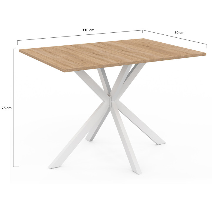 Mesa de comedor rectangular de madera 110 cm con pata de araña blanca 6 personas - ALIX | ID Market