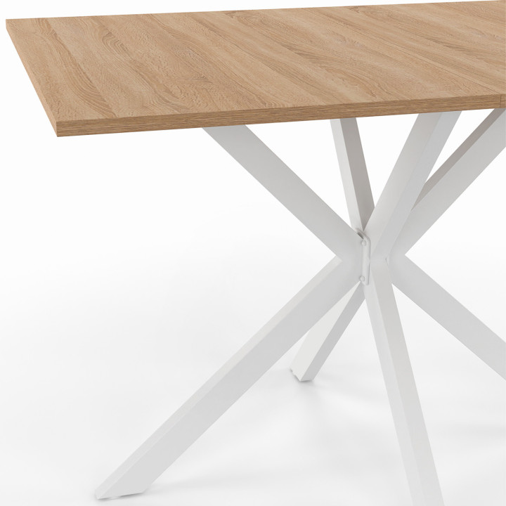 Table à manger rectangle ALIX 6 personnes pied araignée bois et blanc 110 cm