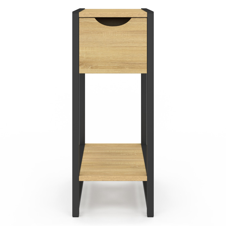 Lot de 2 tables de chevet DETROIT 1 tiroir avec tablette bois et métal noir design industriel