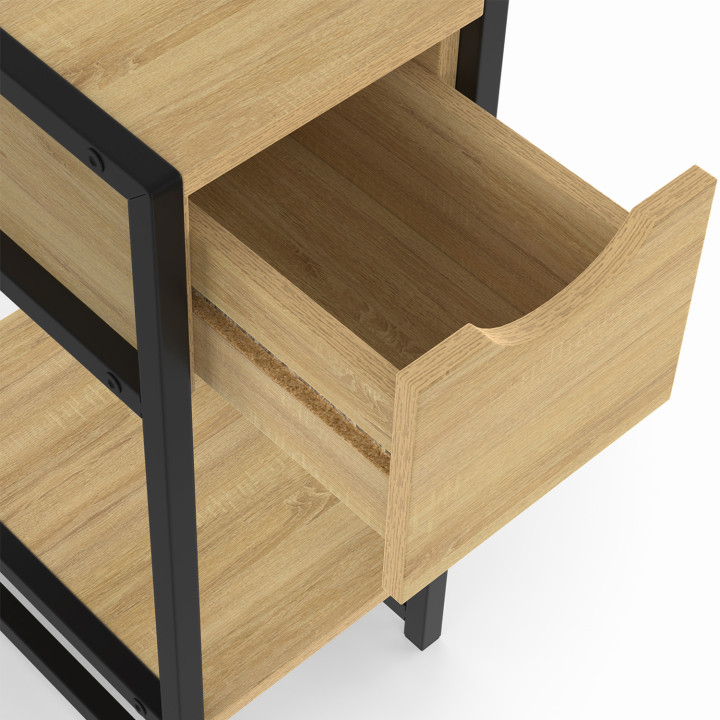Lot de 2 tables de chevet DETROIT 1 tiroir avec tablette bois et métal noir design industriel