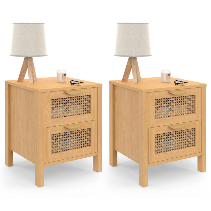 Set di 2 comodini a 2 cassetti EDHEN in vimini e legno