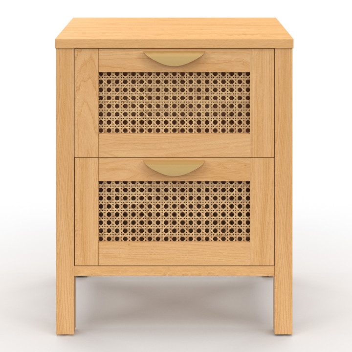 Set di 2 comodini a 2 cassetti EDHEN in vimini e legno