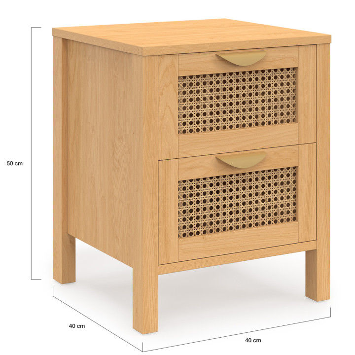 Set di 2 comodini a 2 cassetti EDHEN in vimini e legno