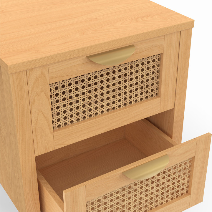 Set di 2 comodini a 2 cassetti EDHEN in vimini e legno