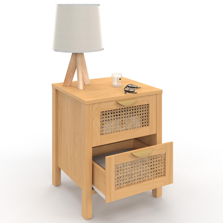 Set di 2 comodini a 2 cassetti EDHEN in vimini e legno