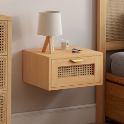 Mesillas de noche murales de 1 cajón con caña y estante de madera - EDHEN | ID Market