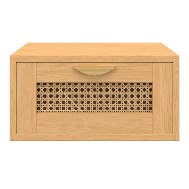 Set di 2 comodini a muro a 1 cassetto EDHEN con ripiani in canna e legno