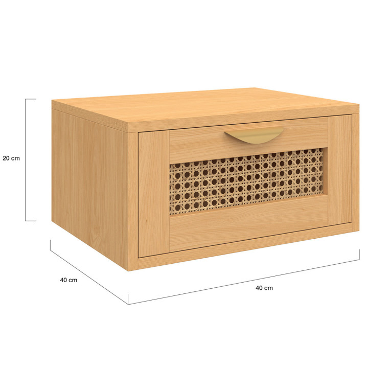 Set di 2 comodini a muro a 1 cassetto EDHEN con ripiani in canna e legno